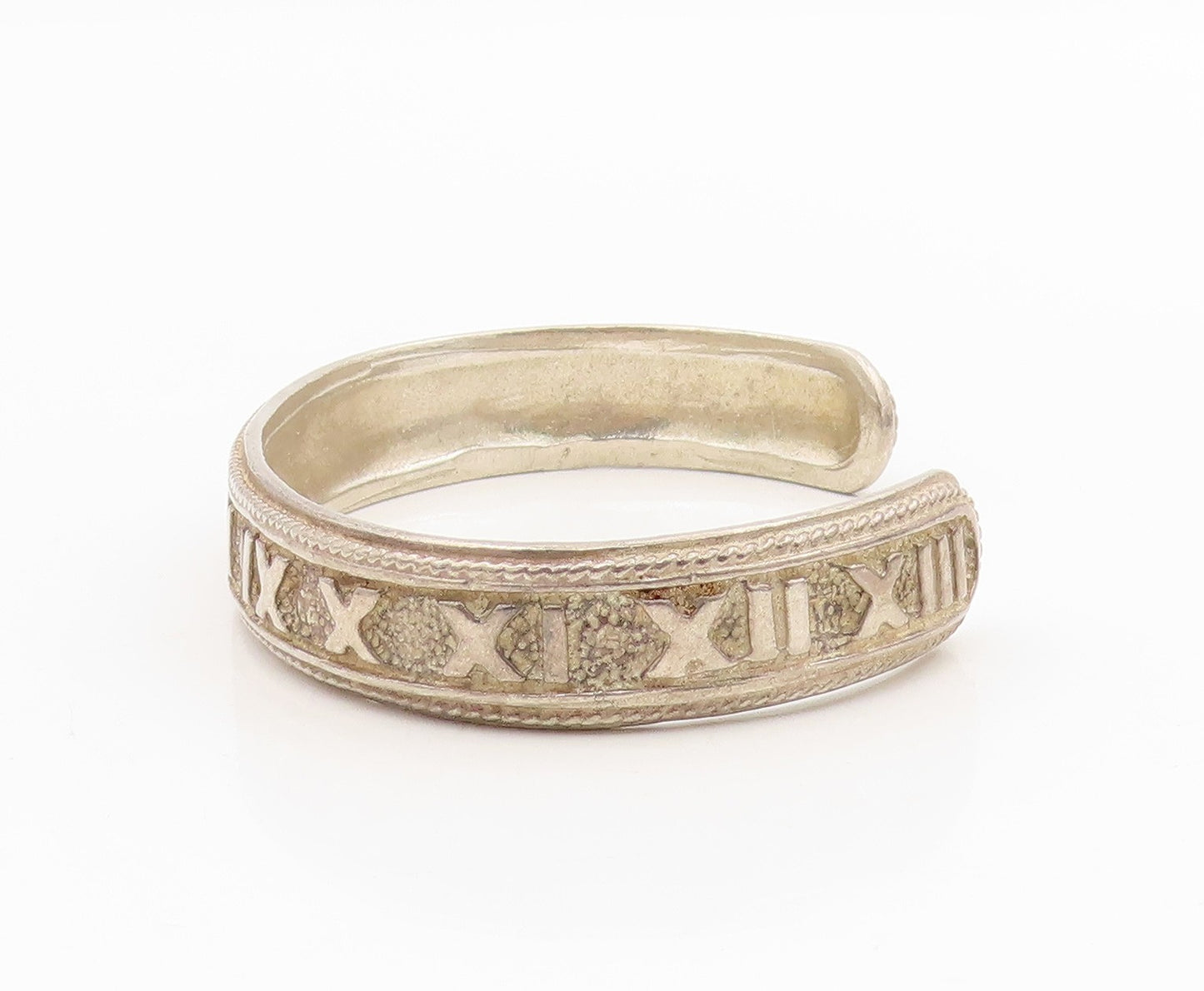 925 Sterling Silver Vintage Bracelet Bold Roman Numerals Rope Edge Cuff  BT11564