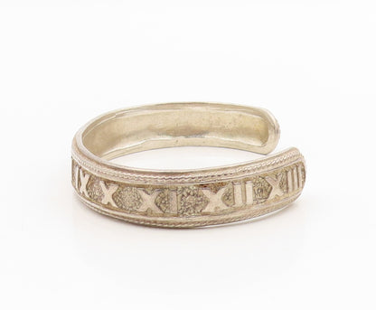 925 Sterling Silver Vintage Bracelet Bold Roman Numerals Rope Edge Cuff  BT11564
