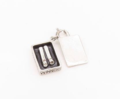 925 Sterling Silver Vintage Pendant Etched Designer Shoe Box Charm  PT24326