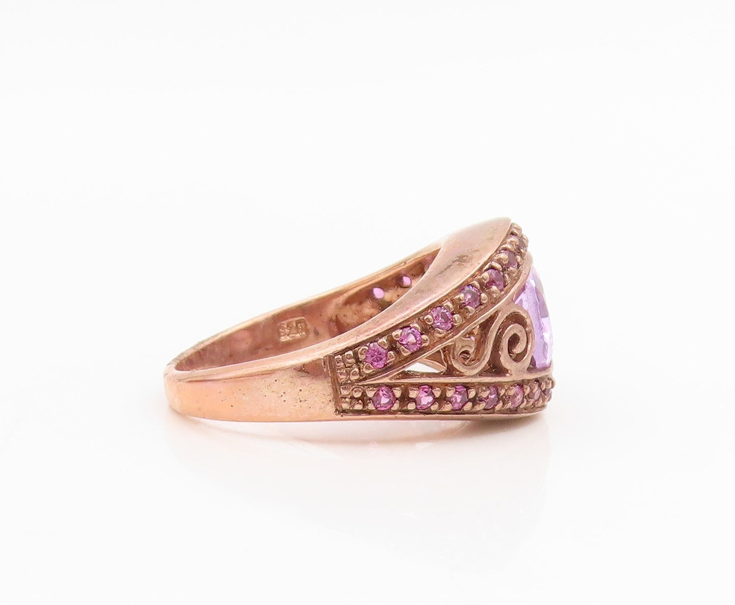 925 Sterling Silver Vintage Ring Gold Plated Amethyst Scroll Band  Sz 8  RG34813