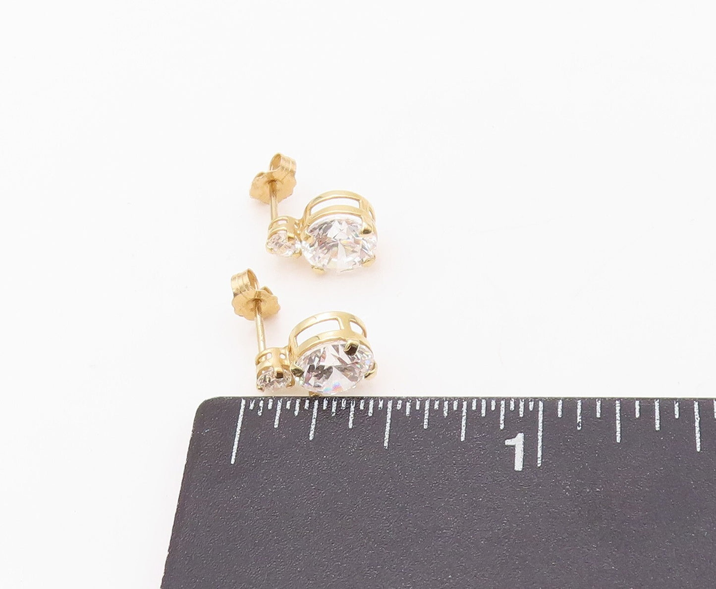 925 Sterling Silver Vintage Earrings Gold Plated Round Cut CZ 2 Stones  EG13416