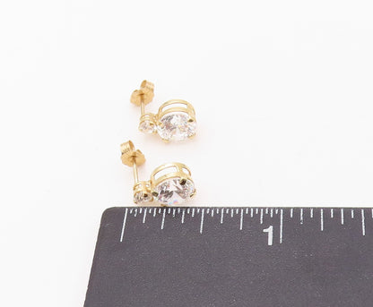 925 Sterling Silver Vintage Earrings Gold Plated Round Cut CZ 2 Stones  EG13416