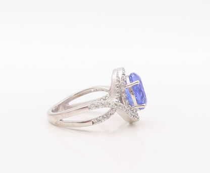 925 Sterling Silver Vintage Ring Designer Cutout Sapphire & CZ   Sz 8  RG30923