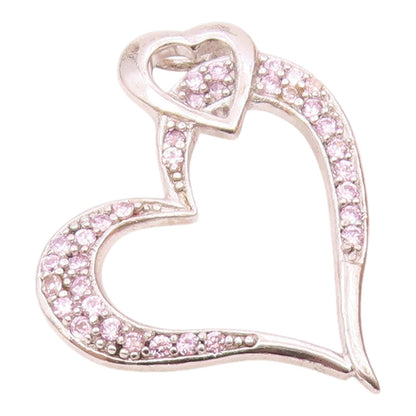 925 Sterling Silver  Vintage Pink Topaz Open Love Heart Pendant  PT14620