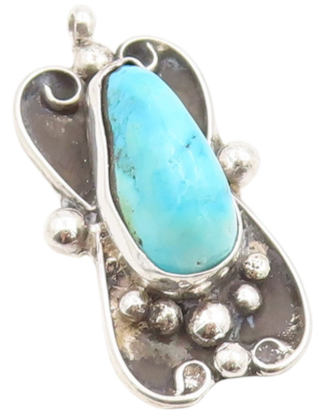 925 Sterling Silver Vintage Pendant Blue Turquoise Bohemian Design Charm PT25292