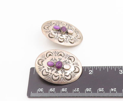 925 Sterling Silver Vintage Earrings NAVAJO Amethyst & Moonstone Concho  EG14355