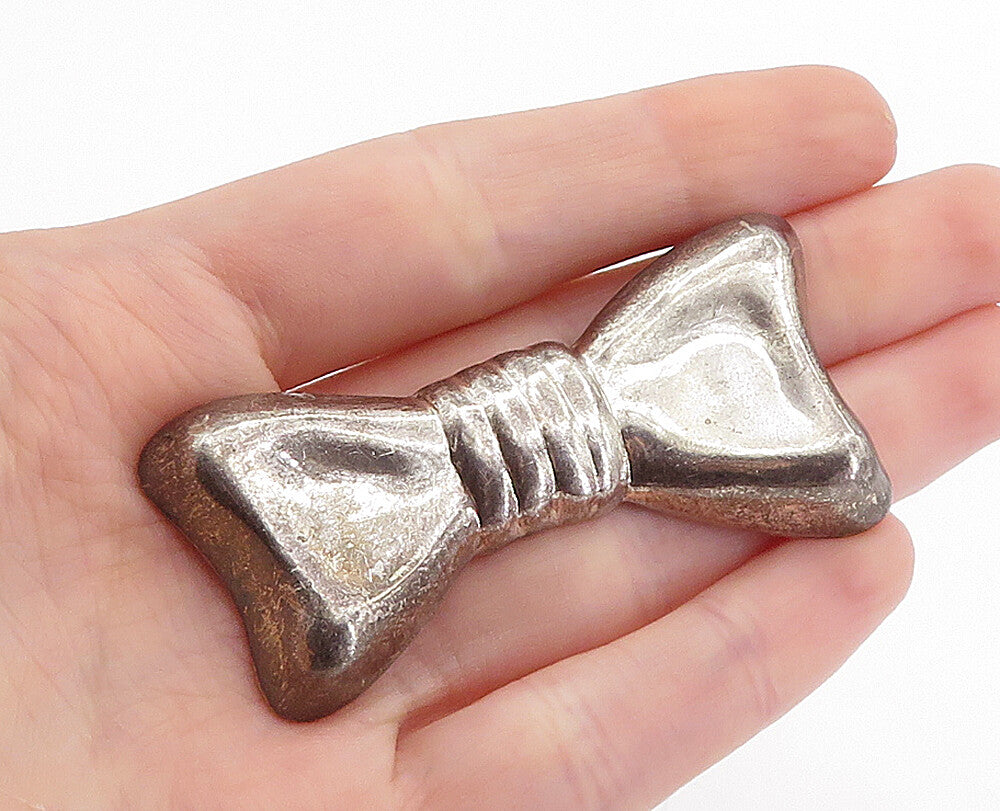 925 Sterling Silver  Vintage Hollow Bow Tied Ribbon Motif Brooch Pin  BP2063