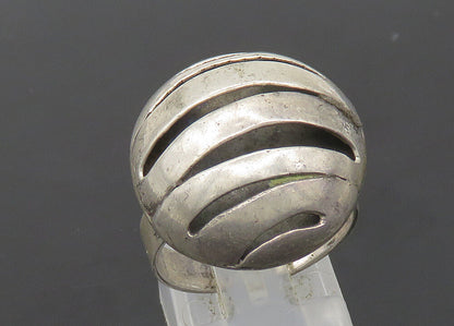 925 Sterling Silver  Vintage Cutout Stripes Dome Band Ring Sz 8  RG21181