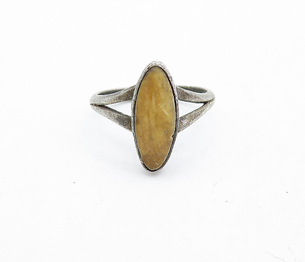 925 Sterling Silver  Vintage Antique Jasper Split Band Ring Sz 6.5  RG5478