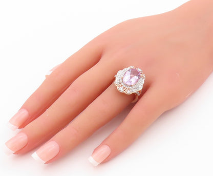 925 Sterling Silver Vintage Ring Rose Gold Plated Diamonds Amethyst Sz 7 RG32467