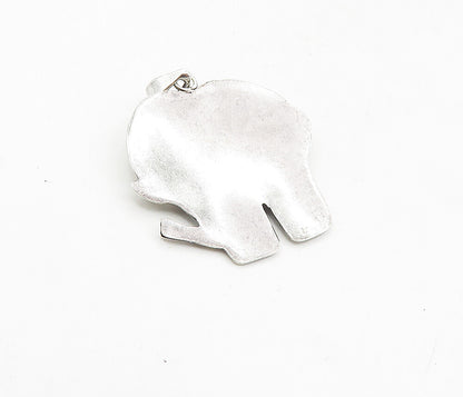 925 Sterling Silver  Vintage Shiny Hollow Etched Elephant Motif Pendant PT6416