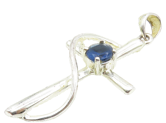 925 Sterling Silver   Blue Topaz Shiny Petite Religious Cross Pendant  PT12767