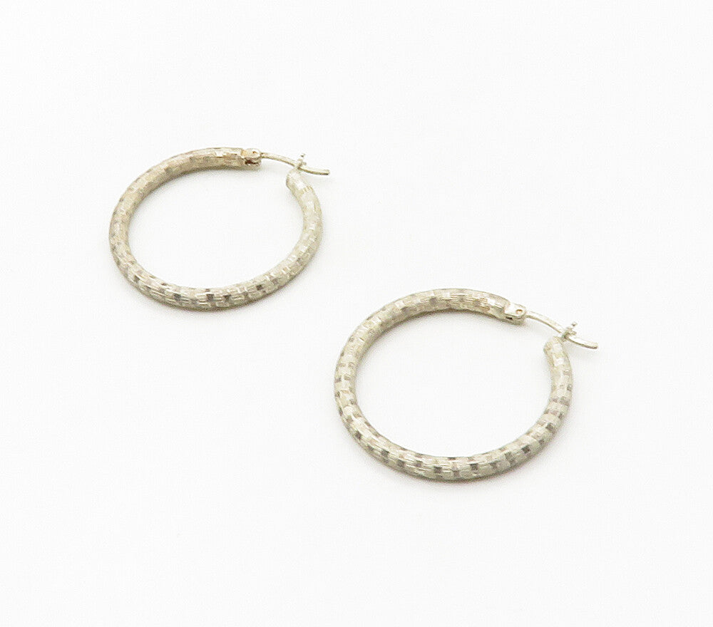 925 Sterling Silver  Vintage Striped Pattern Round Hoop Earrings  EG8642