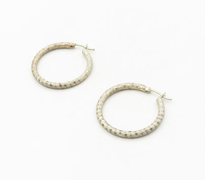 925 Sterling Silver  Vintage Striped Pattern Round Hoop Earrings  EG8642