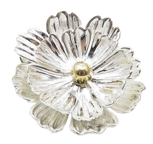 ESPO 925 Silver & 14K GOLD  Vintage Shiny 2 Tone Flower Motif Pendant  PT7653