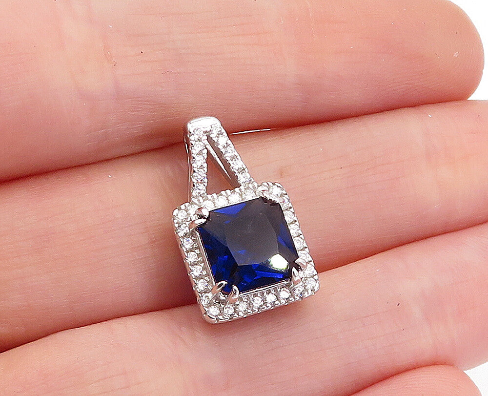 925 Sterling Silver  Blue Topaz & Sparkling Cubic Zirconia Pendant  PT3578