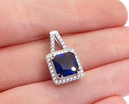 925 Sterling Silver  Blue Topaz & Sparkling Cubic Zirconia Pendant  PT3578