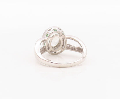 925 Sterling Silver Vintage Ring Split Band Green & White Topaz  Sz 7  RG29933