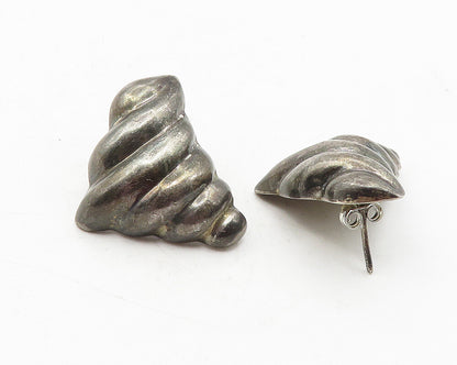 925 Sterling Silver  Vintage Oxidized Hollow Fluted Drop Earrings  EG5917