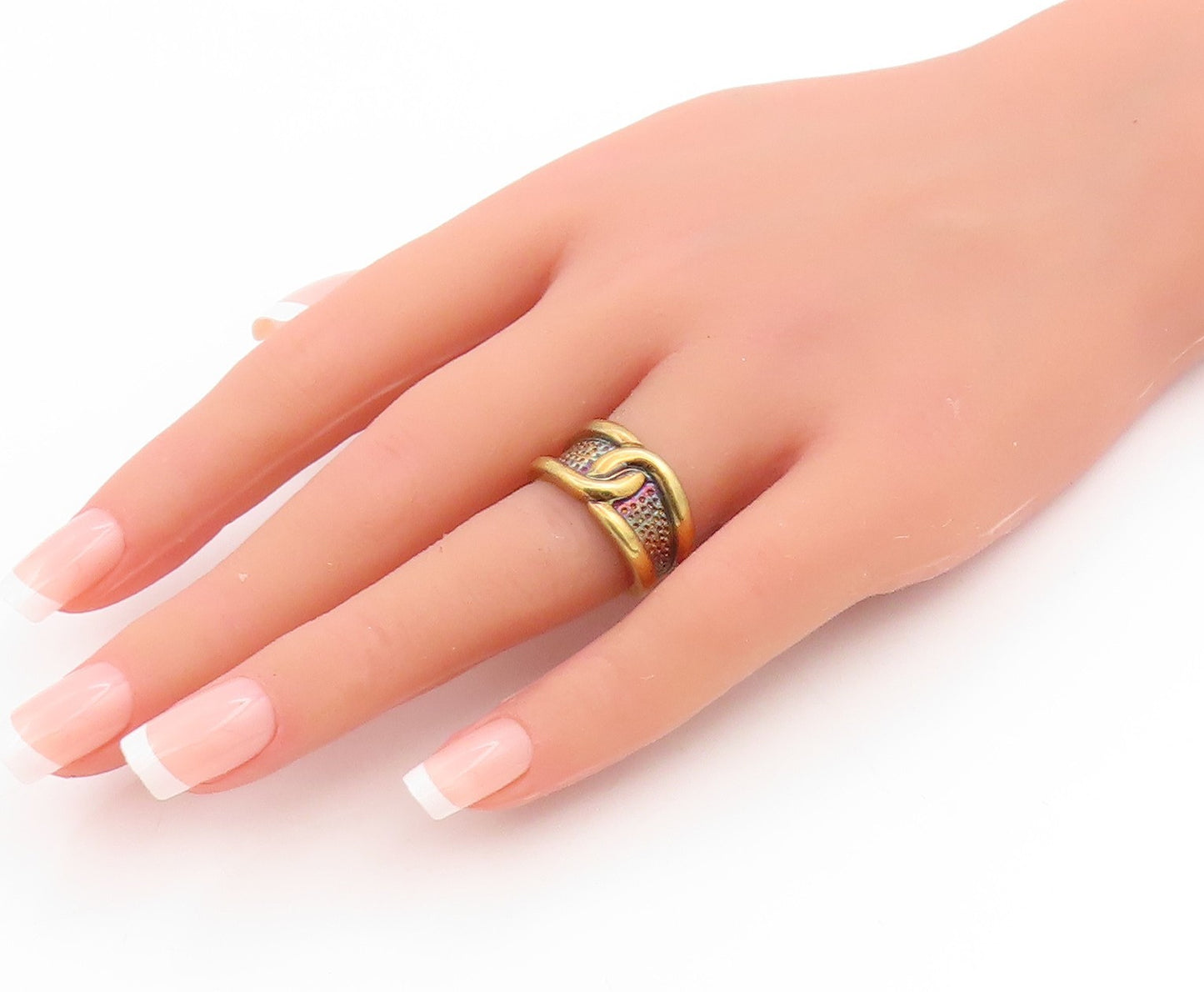 925 Sterling Silver Vintage Ring Gold Plated Intertwined Wide Band Sz 6 RG34116