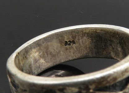 925 Sterling Silver  Vintage Shiny Oxidized Pattern Band Ring Sz 7  RG21836
