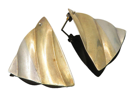 925 Sterling Silver  Vintage Shiny Two Tone Modernist Drop Earrings  EG5588