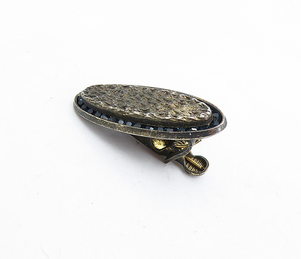 DA VINCI 925 Sterling Silver  Vintage Blue Topaz Hammered Tie Clip  TR1238
