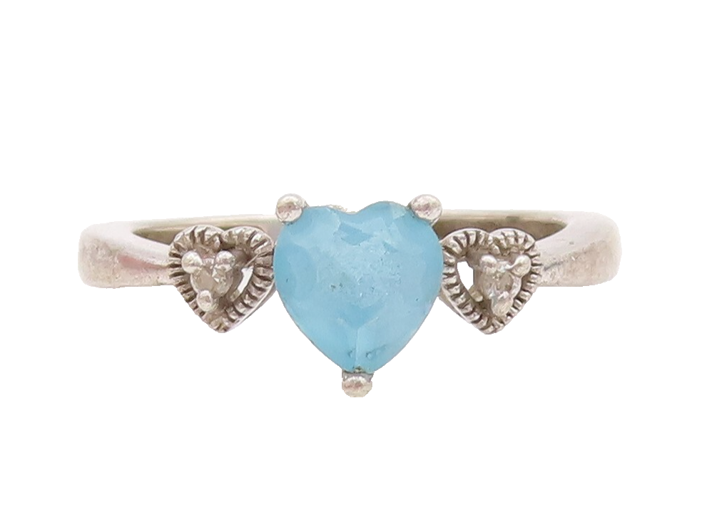 925 Sterling Silver Vintage Ring Designer Heart Cut Two Tone Topz  Sz 7  RG28964