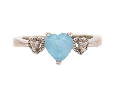 925 Sterling Silver Vintage Ring Designer Heart Cut Two Tone Topz  Sz 7  RG28964