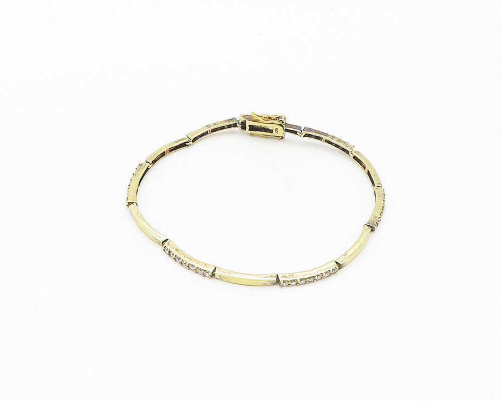 925 Sterling Silver  Shiny White Topaz Gold Plated Bar Chain Bracelet  BT7183