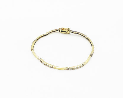 925 Sterling Silver  Shiny White Topaz Gold Plated Bar Chain Bracelet  BT7183