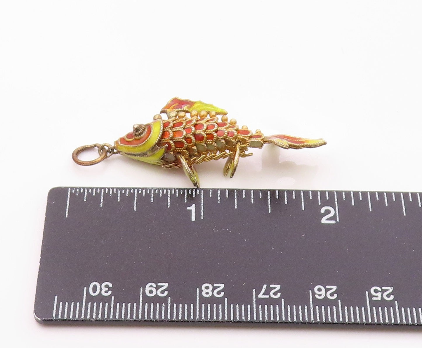925 Sterling Silver  Vintage Enamel Hollow Koi Fish Motif Pendant  PT18440