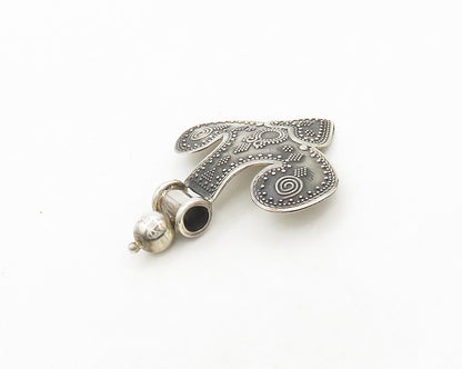 MEXICO 925 Silver  Vintage Patterned Love Heart Dark Tone Pendant  PT15617