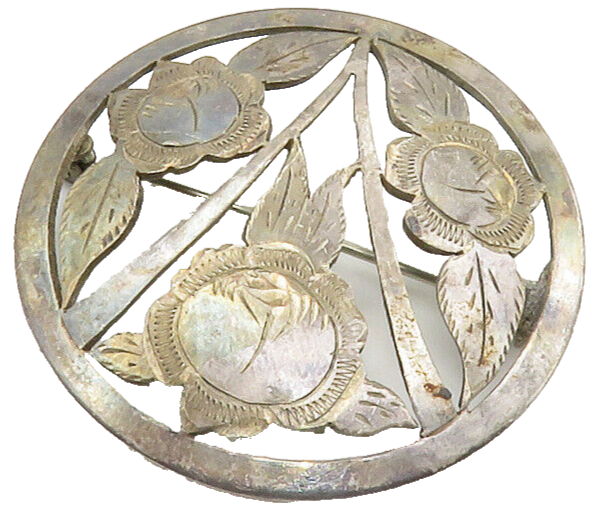 925 Sterling Silver  Vintage Handmade Floral Etched Detail Brooch Pin  BP5712