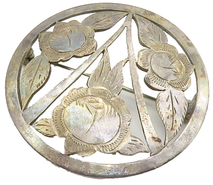 925 Sterling Silver  Vintage Handmade Floral Etched Detail Brooch Pin  BP5712