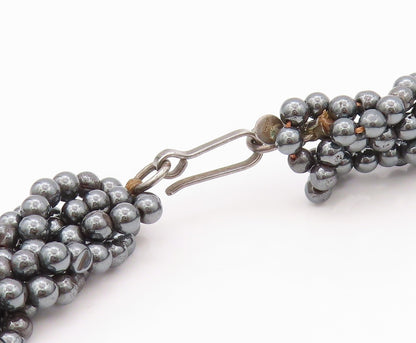 925 Sterling Silver Vintage Necklace Dark Tone Butterfly Hematite Bands  NE4483