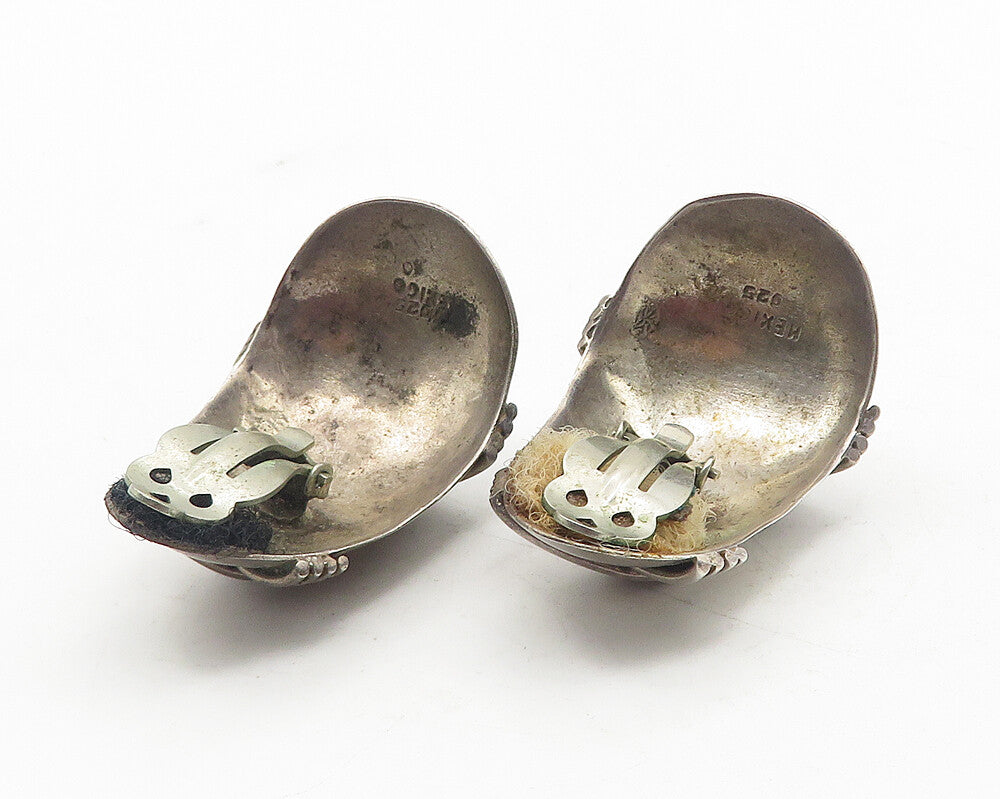 MEXICO 925 Sterling Silver  Vintage Dark Tone Curved Non Pierce Earrings  EG5944