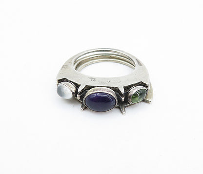 DESIGNER 925 Silver  Vintage Amethyst Topaz & Peridot Stacked Ring Sz 8 RG7688