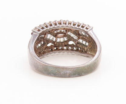 925 Sterling Silver Vintage Ring Round & Baguette Cut CZ Crossover Sz 10 RG35984