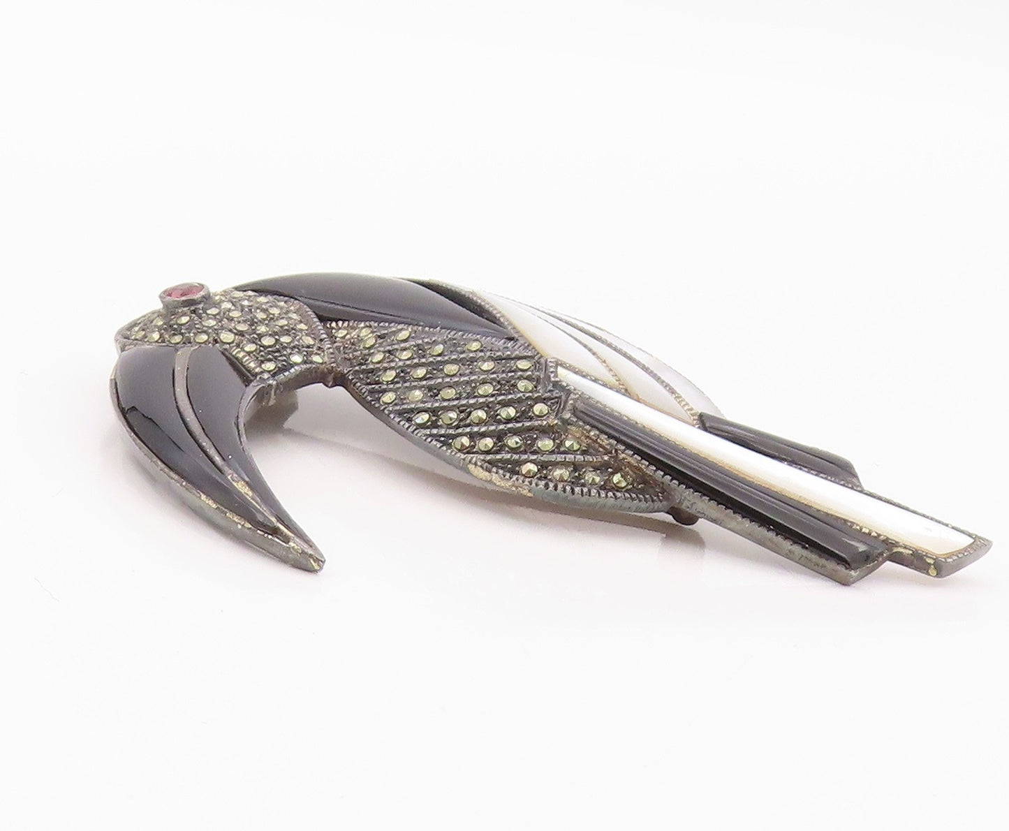 925 Sterling Silver Vintage Brooch Pin Multi Gemstone Inlay Toucan Bird  BP12571