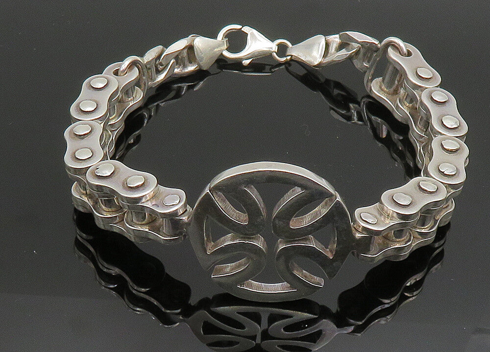 925 Sterling Silver  Vintage Shiny Open Cross Bicycle Chain Bracelet  BT8004