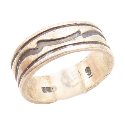 DESIGNER 925 Silver Vintage Oxidized Two Tone Design Band Ring  Sz 9  RG20368