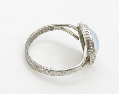 CLARK  COOMBS 925 Silver  Cabochon Cut White Cat's Eye Band Ring Sz 5  RG16270