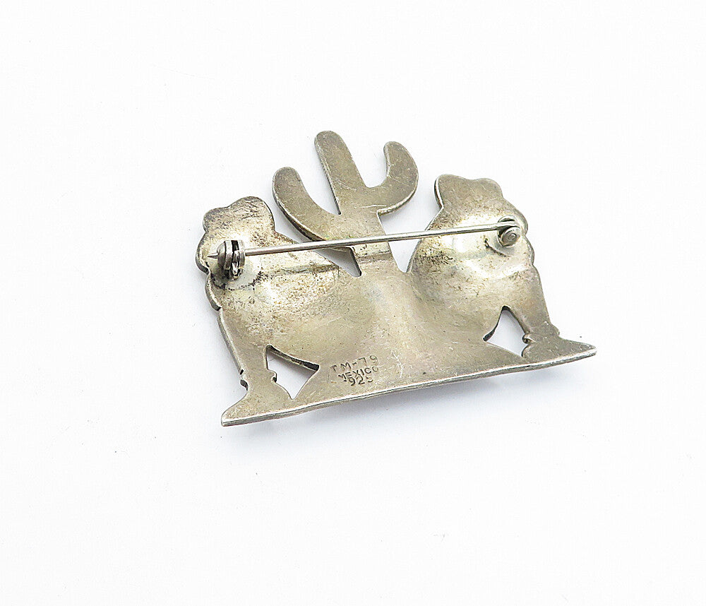MEXICO 925 Sterling Silver  Vintage Cactus Desert Scene Brooch Pin  BP1674