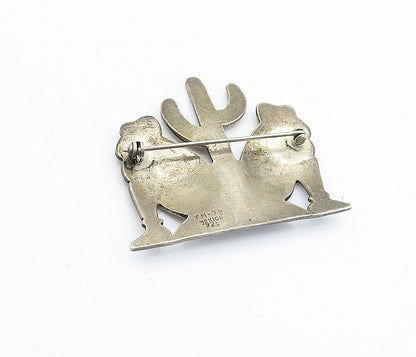 MEXICO 925 Sterling Silver  Vintage Cactus Desert Scene Brooch Pin  BP1674