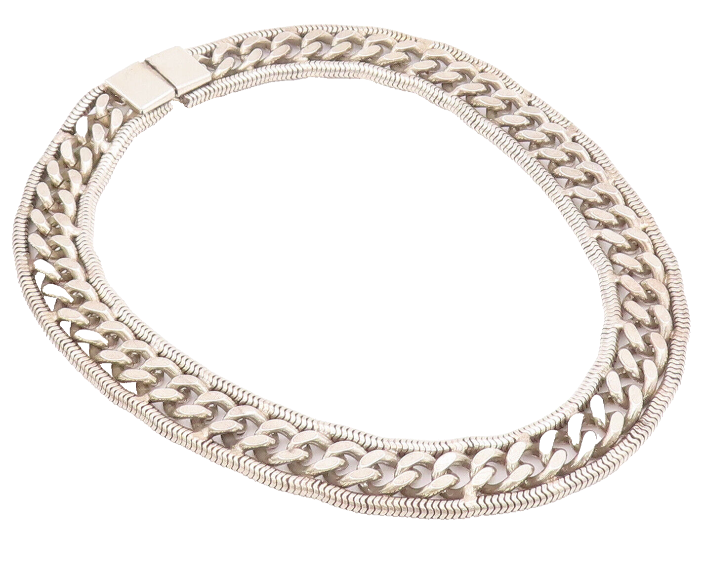 925 Sterling Silver Vintage Necklace Heavy Links Bordered Rope Effect  NE4247