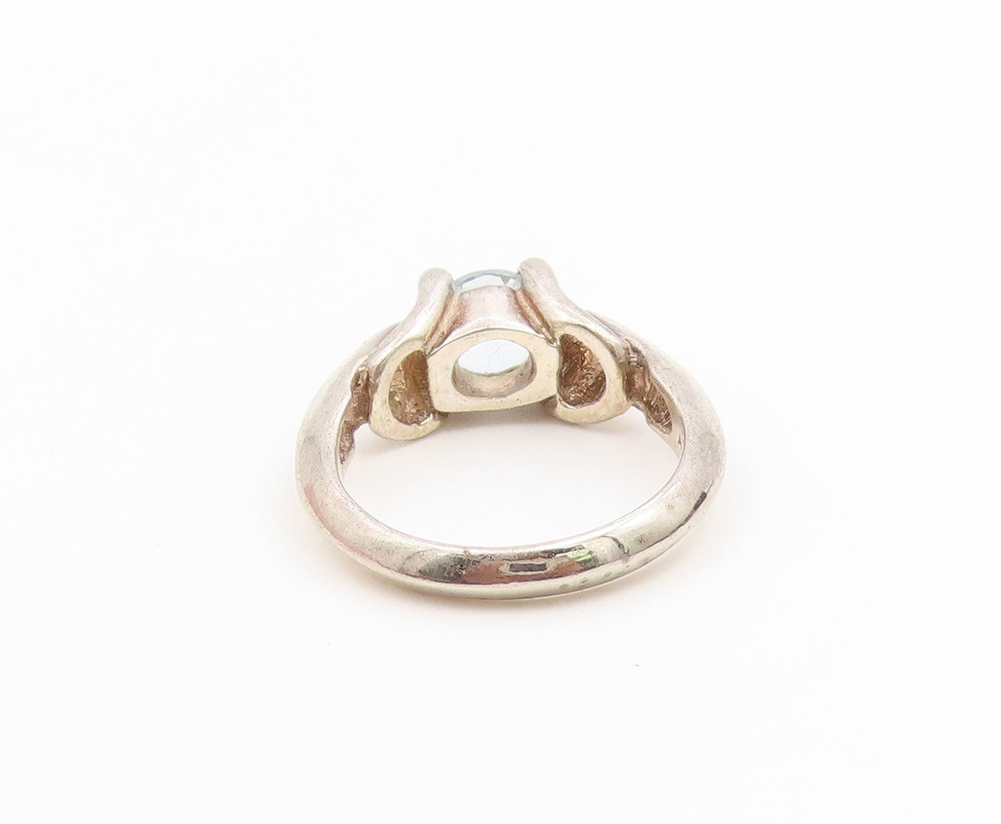 925 Sterling Silver Vintage Ring Modernist Aquamarine Leaf Band  Sz 6  RG36786