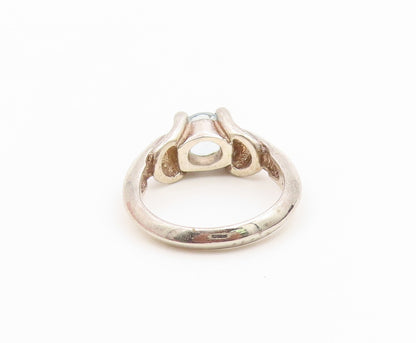 925 Sterling Silver Vintage Ring Modernist Aquamarine Leaf Band  Sz 6  RG36786