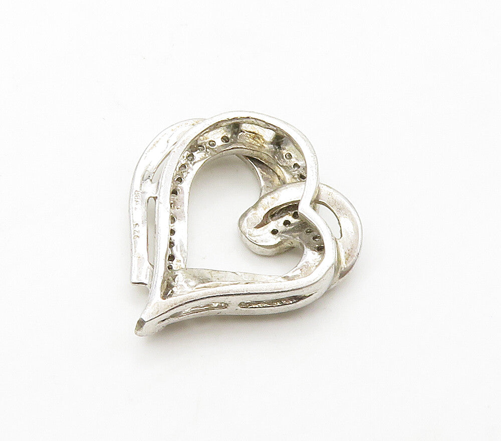925 Sterling Silver  Vintage Genuine Diamonds Love Heart Pendant  PT12536