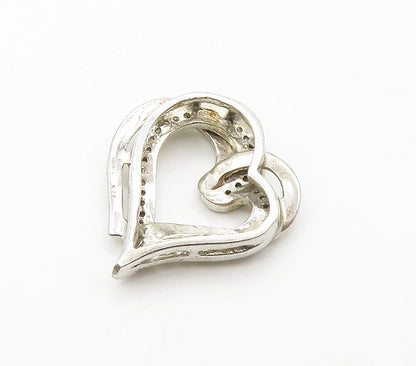 925 Sterling Silver  Vintage Genuine Diamonds Love Heart Pendant  PT12536